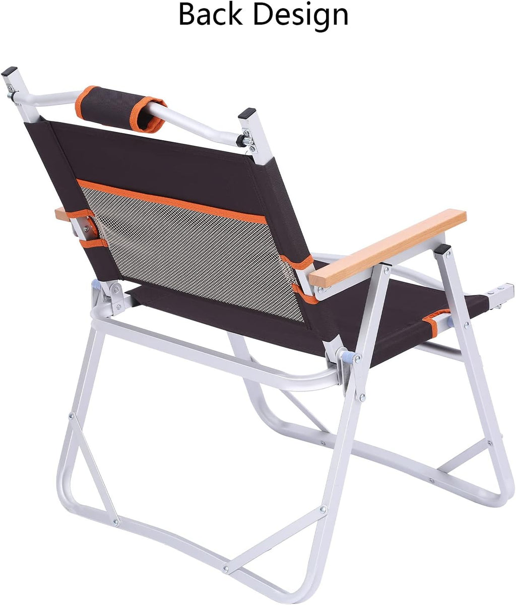 Camping Beach Chair, Heavy Duty Triangular Frame, Easy Folding with Portable Bag and Back Pocket, Dark Brown W950008