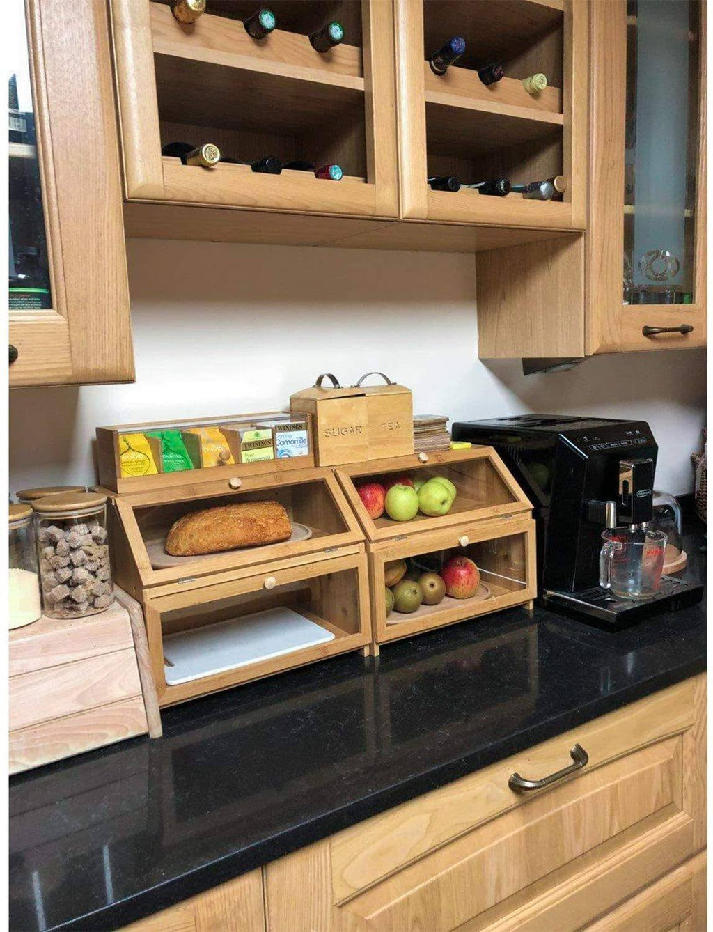 Double Layer Large Wooden Bread Box W56063