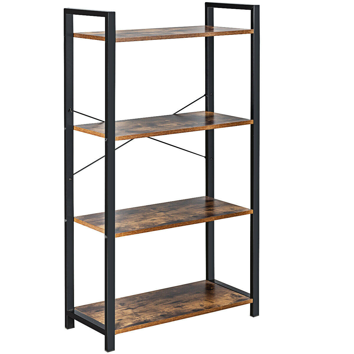 4-Tier Rustic Brown Bookshelf Storage Rack S462918