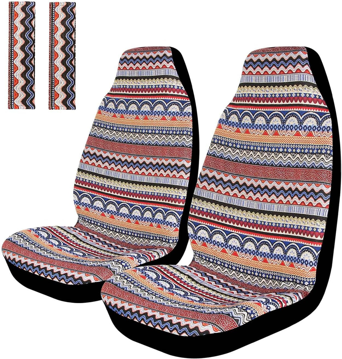 Colorful Stripe 4pc Front Seat Covers with Seat-Belt Pad Protectors K971