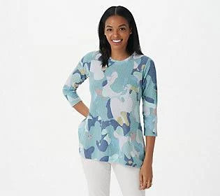 Camo Printed Waffle Knit Top I758