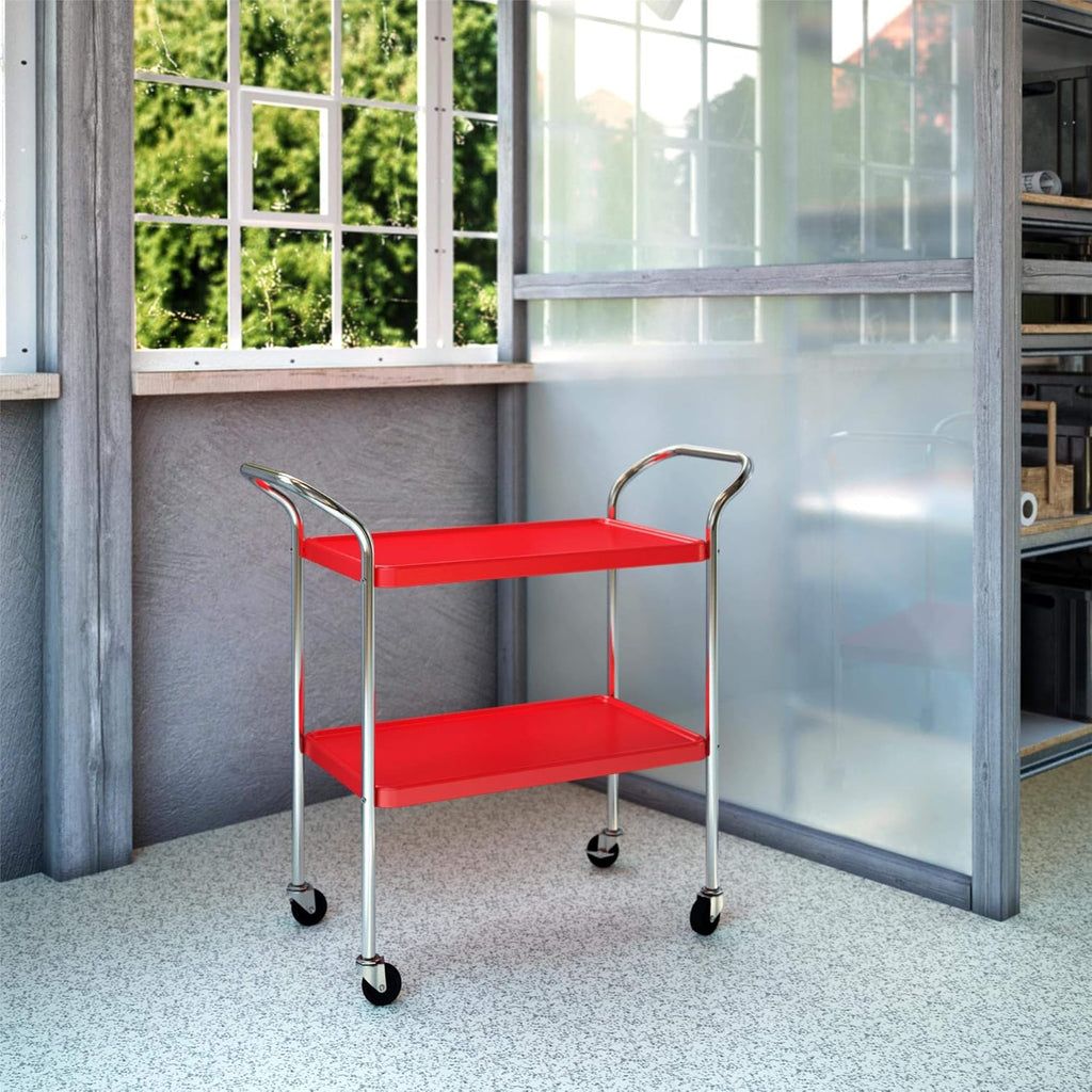 Serving Cart, 2 Tier, Red & Chrome D14480