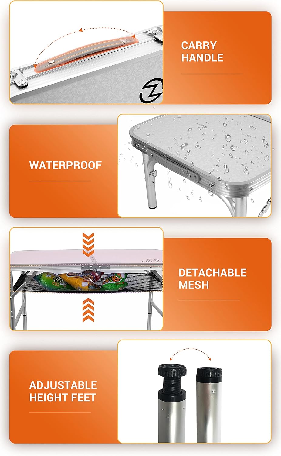 Folding Card Table Adjustable Height Portable Aluminum I4976