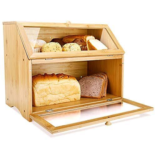 Double Layer Large Wooden Bread Box W56063