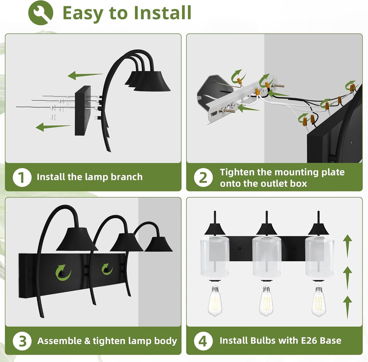 3-Light Matte Black Bathroom Vanity Light with Clear Glass Shades P86513