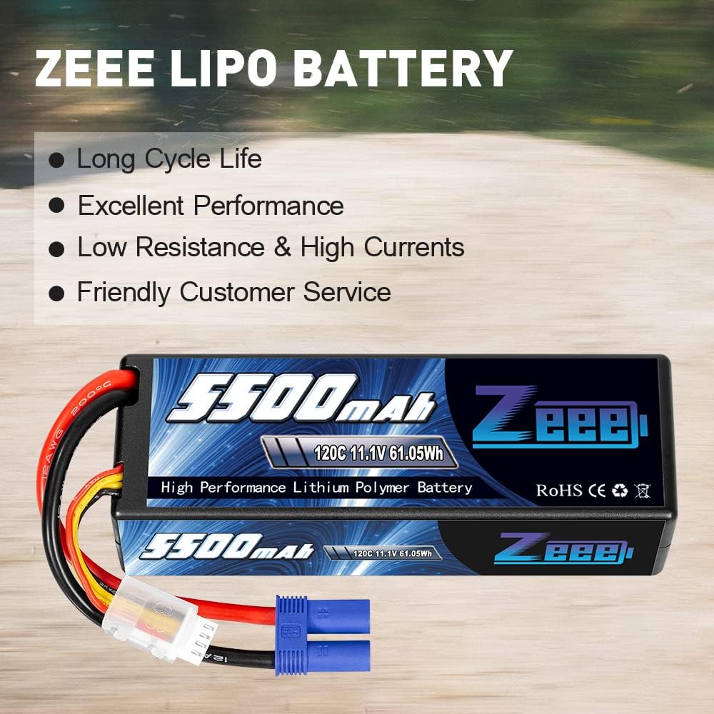 3S Lipo Battery 5500mAh 11.1V 120C Hard Case with EC5 Connector 2 Pack B14853