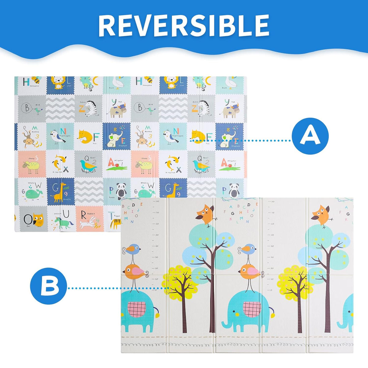 Reversible Foldable Waterproof Foam Baby Play Mat with Carry Bag A176510