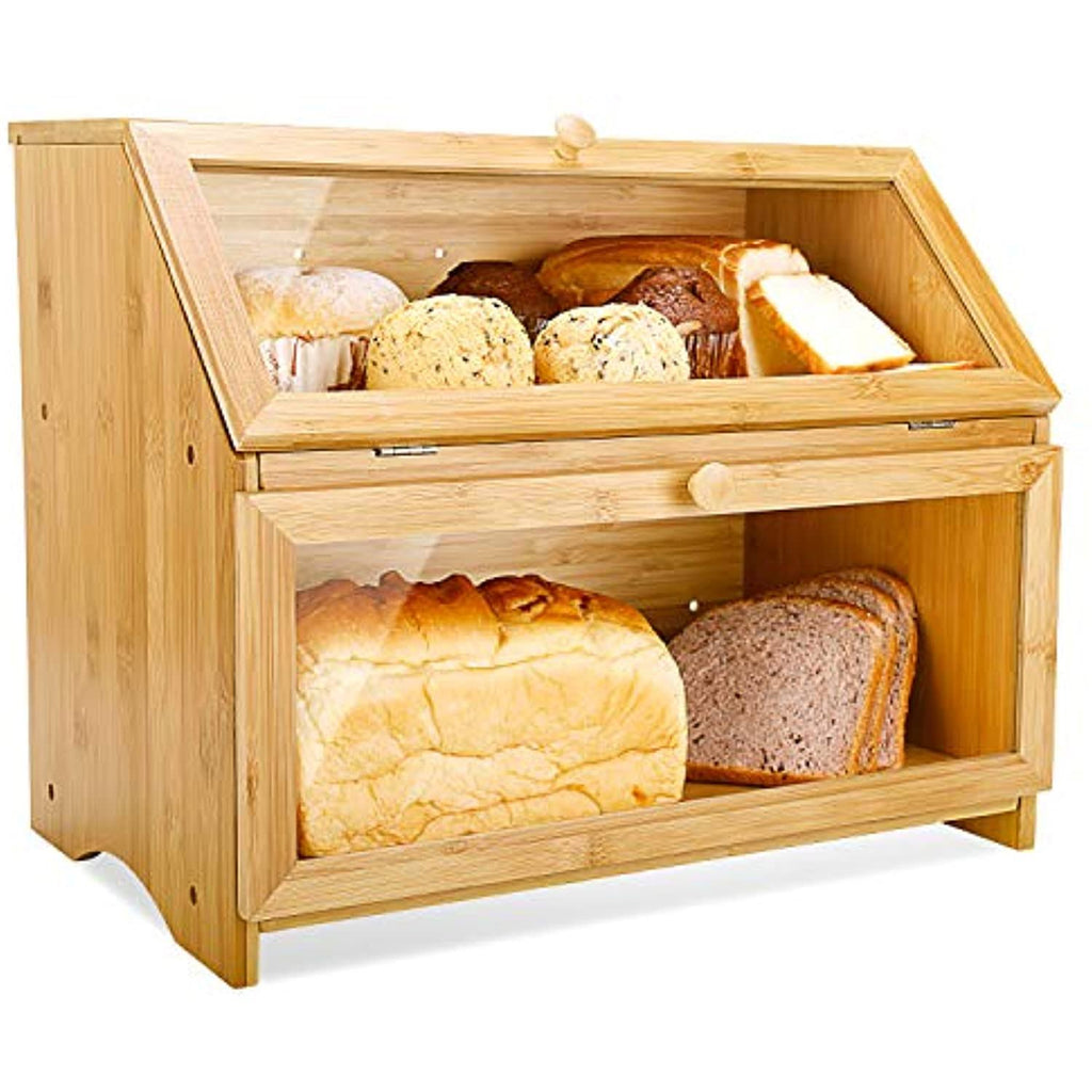 Double Layer Large Wooden Bread Box W56063