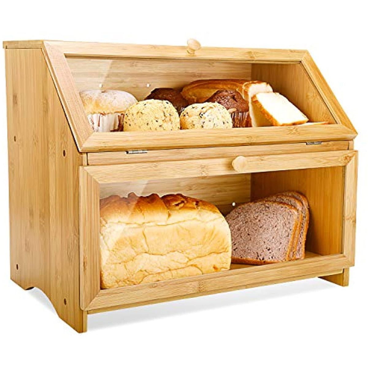Double Layer Large Wooden Bread Box W56063