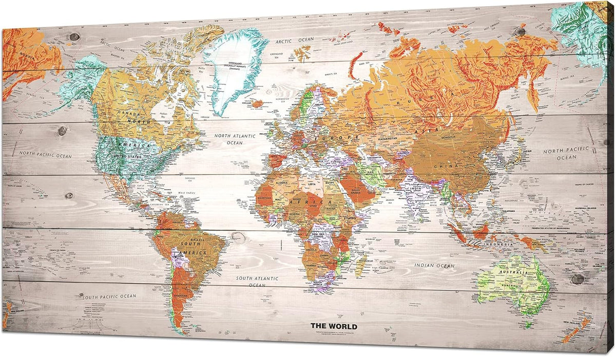 Vintage World Map Canvas Wall Art 20x40 S2818