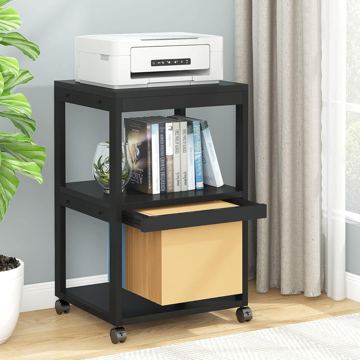 Black Mobile Printer Stand with Storage W31648