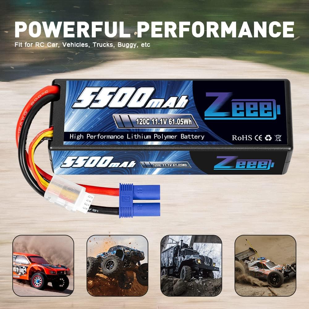 3S Lipo Battery 5500mAh 11.1V 120C Hard Case with EC5 Connector 2 Pack B14853