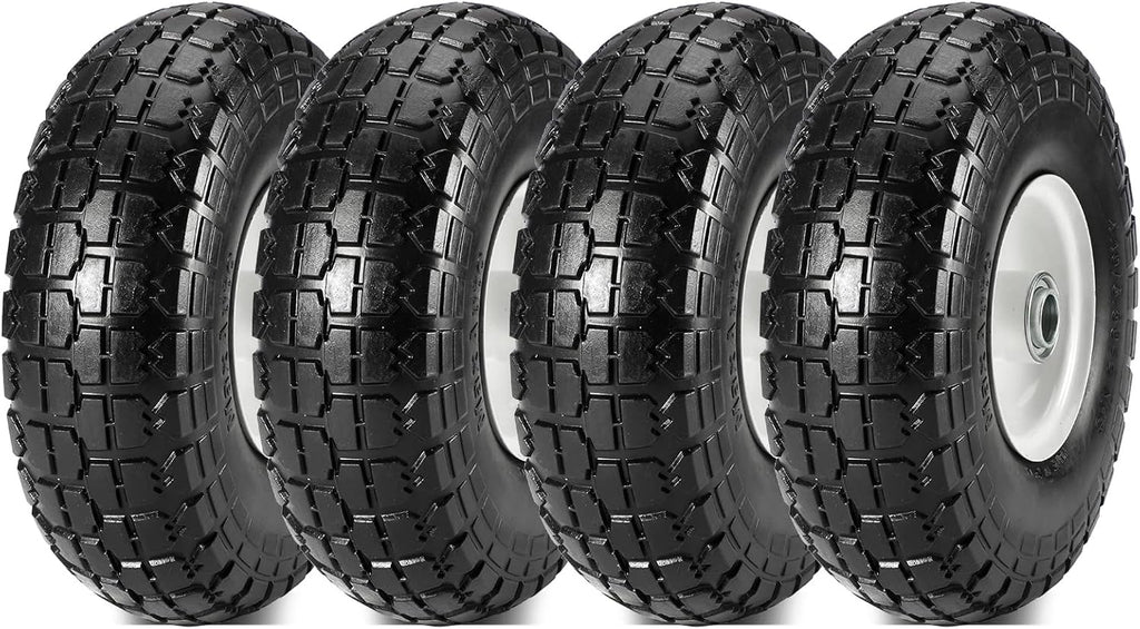 10 Flat Free Solid Rubber Tires with 3/4 Centered Bearings, 4 Pack C3000