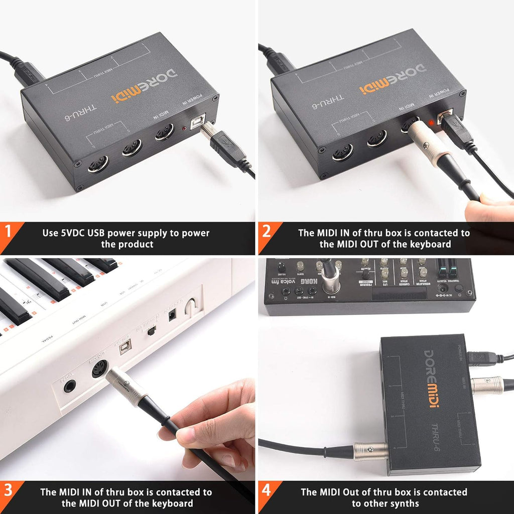 USB MIDI Interface 1-in 6-out MIDI Thru Box D726
