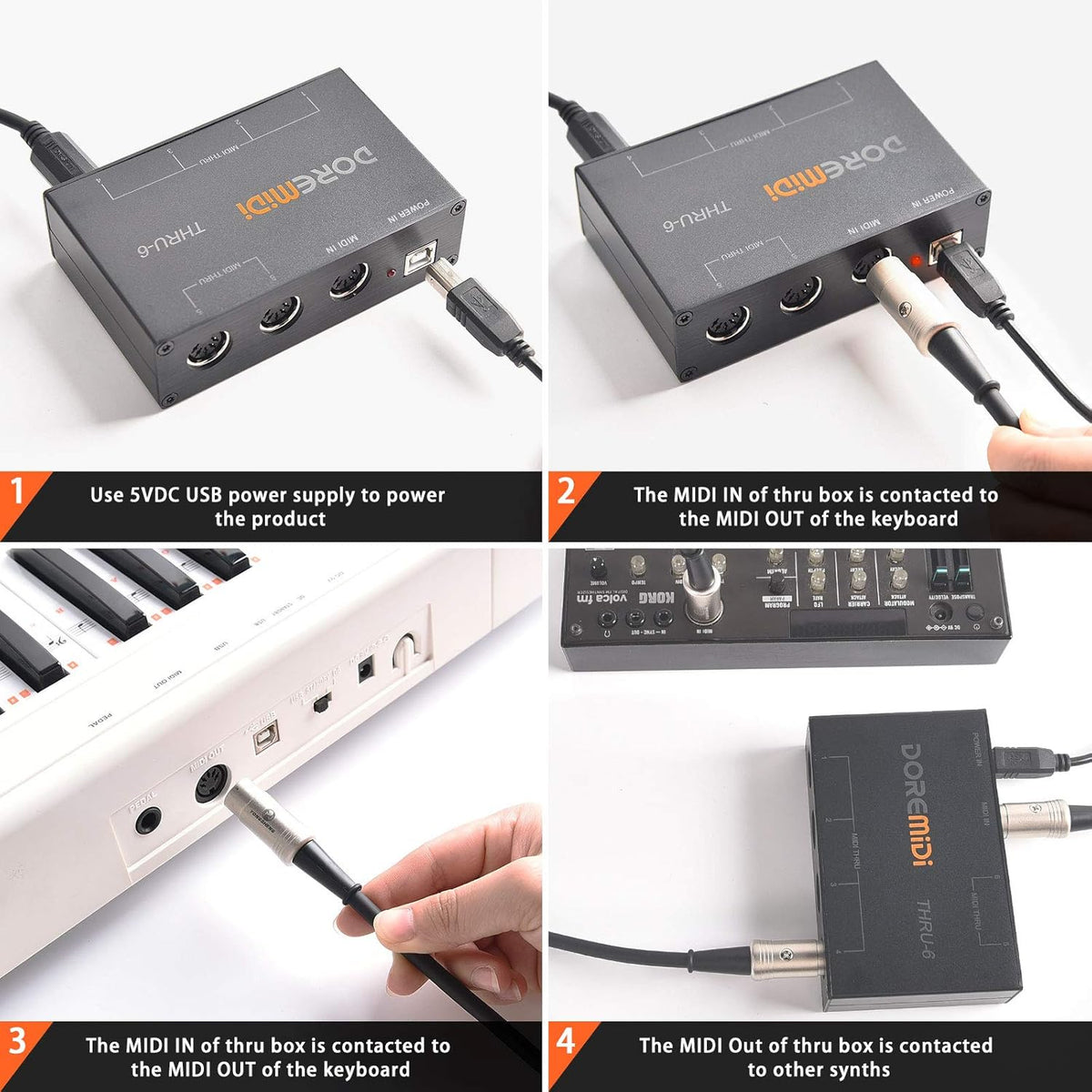 USB MIDI Interface 1-in 6-out MIDI Thru Box D726