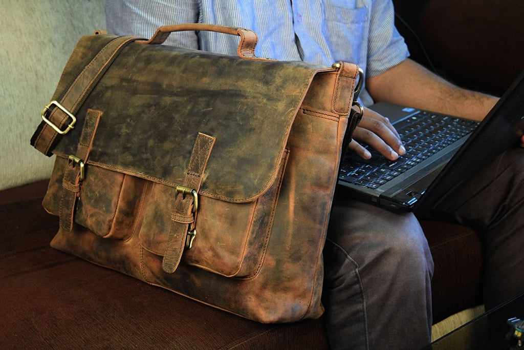 18 Inch Brown Leather Messenger Bag N799