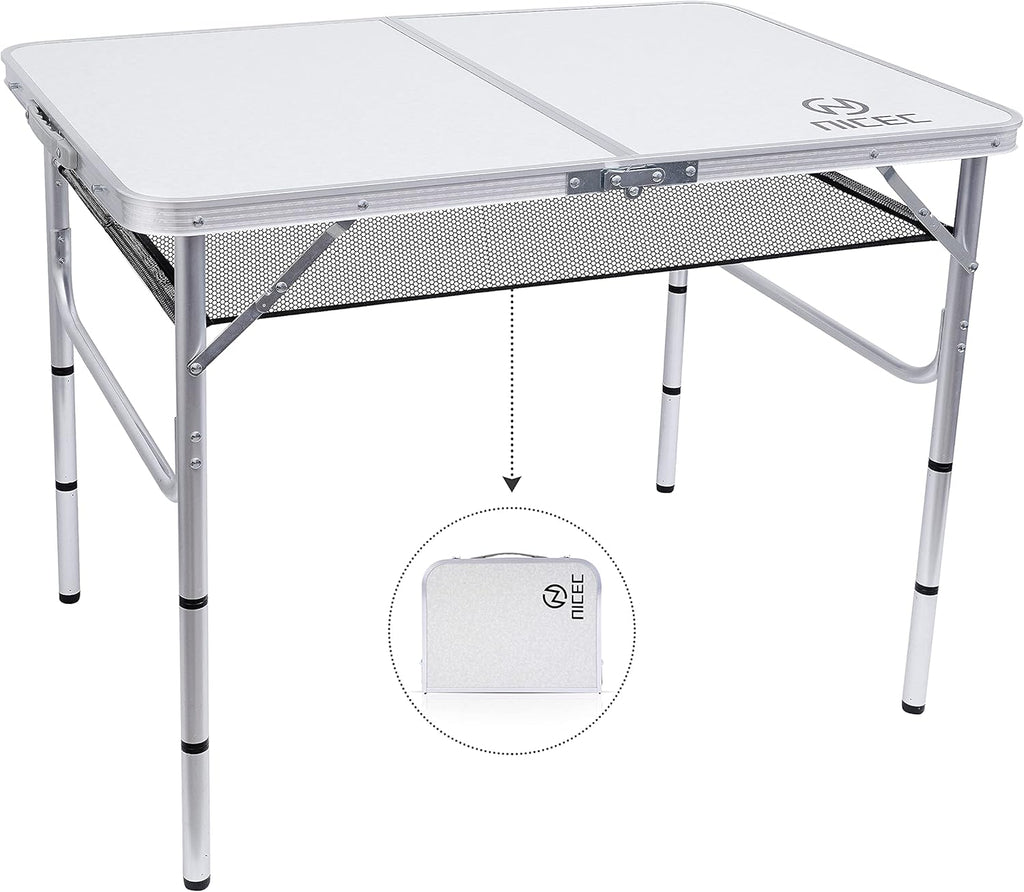 Folding Card Table Adjustable Height Portable Aluminum I4976