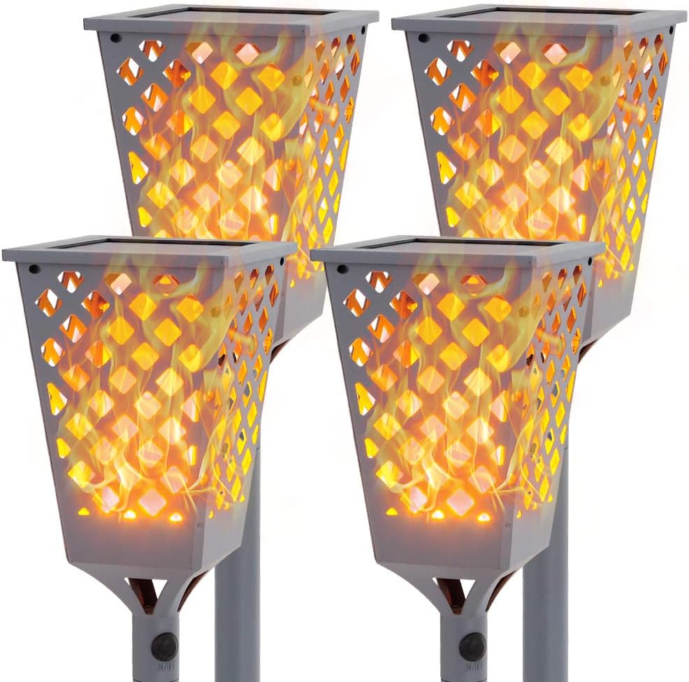 Solar Torch Lights with Flickering Flame, 96 LED Waterproof Grey I636