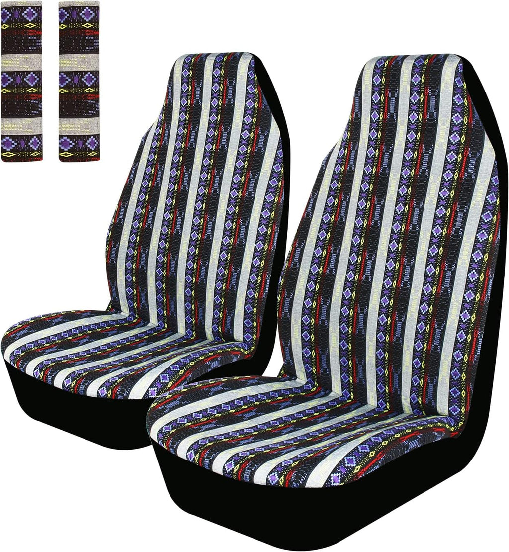 Colorful Stripe 4pc Front Seat Covers with Seat-Belt Pad Protectors K971