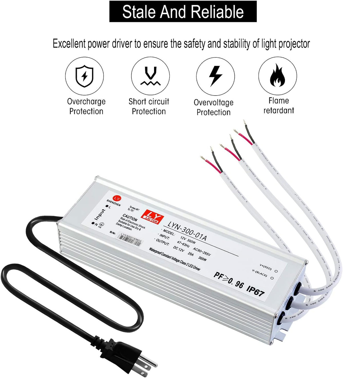 300 Watts Waterproof IP67 Power Transformer Adapter 90-265V AC to 12V DC G139