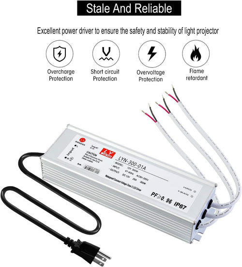 300 Watts Waterproof IP67 Power Transformer Adapter 90-265V AC to 12V DC G139