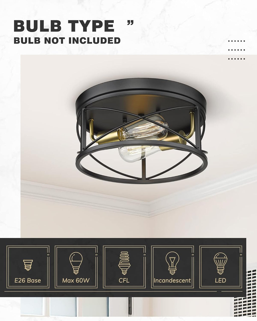 12 Inch 2-Light Flush Mount Ceiling Light Fixture V5248