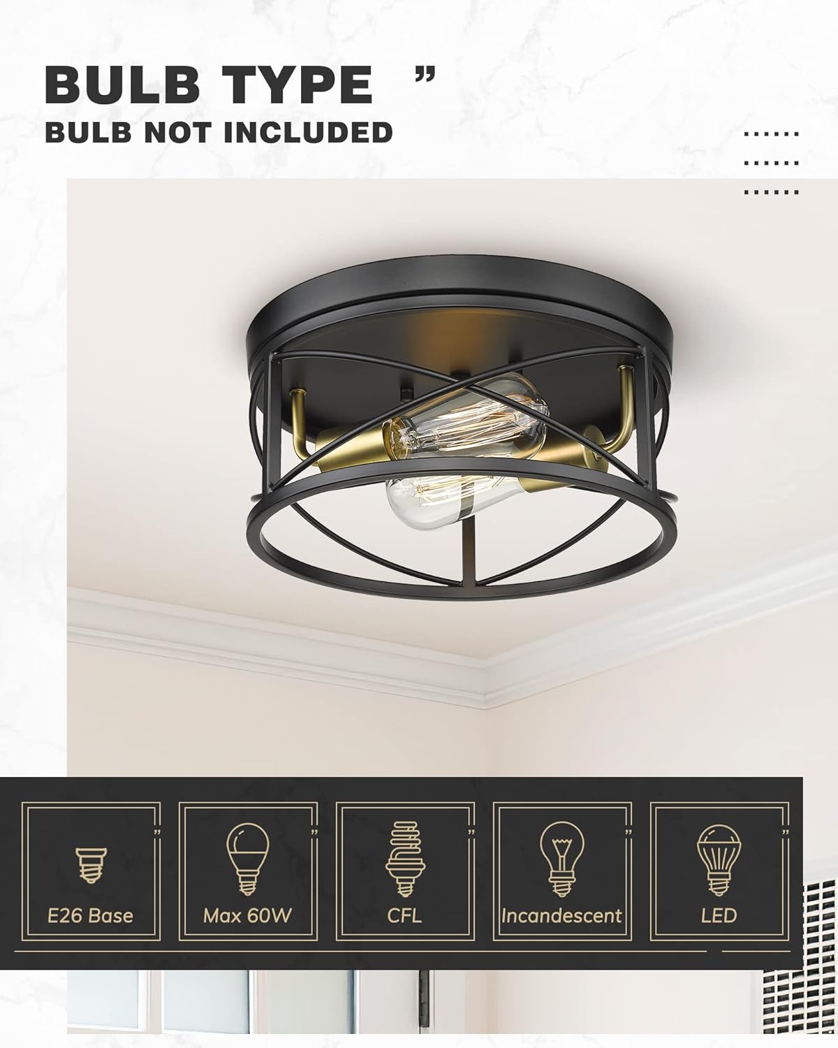 12 Inch 2-Light Flush Mount Ceiling Light Fixture V5248