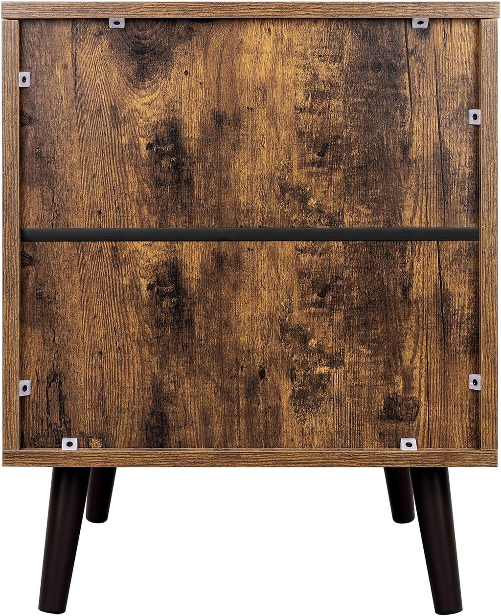 Rustic Brown Nightstand with Open Shelf and Cabinet A7785