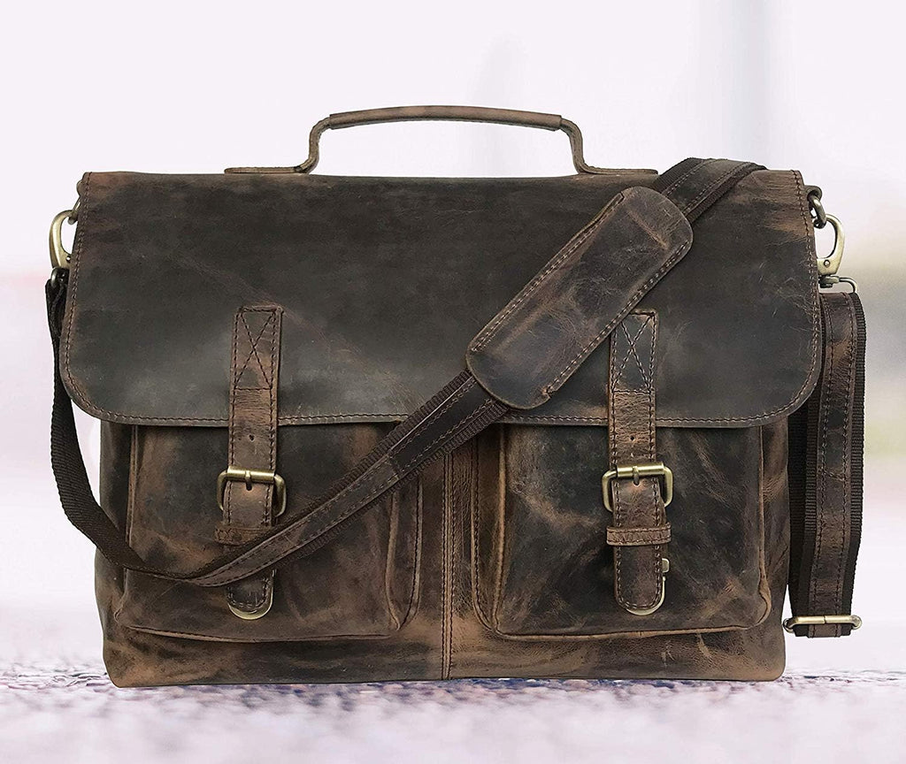 18 Inch Brown Leather Messenger Bag N799