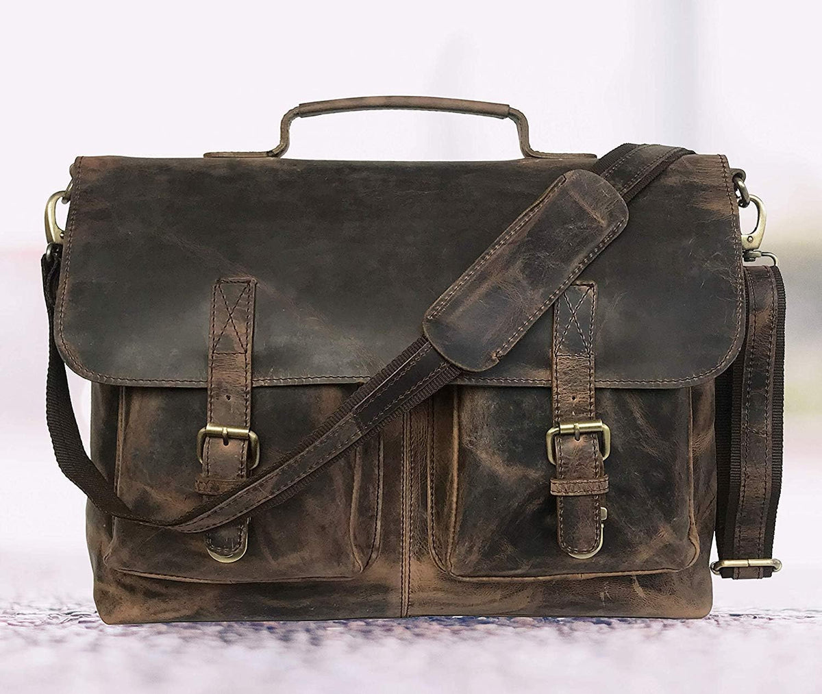 18 Inch Brown Leather Messenger Bag N799