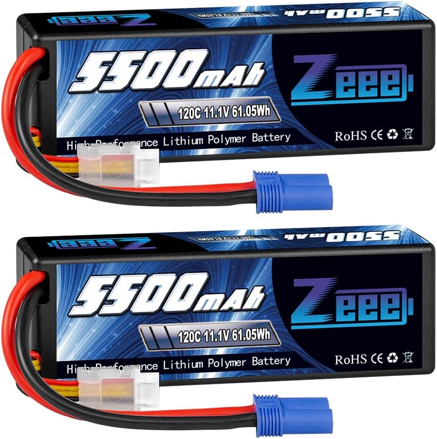 3S Lipo Battery 5500mAh 11.1V 120C Hard Case with EC5 Connector 2 Pack B14853