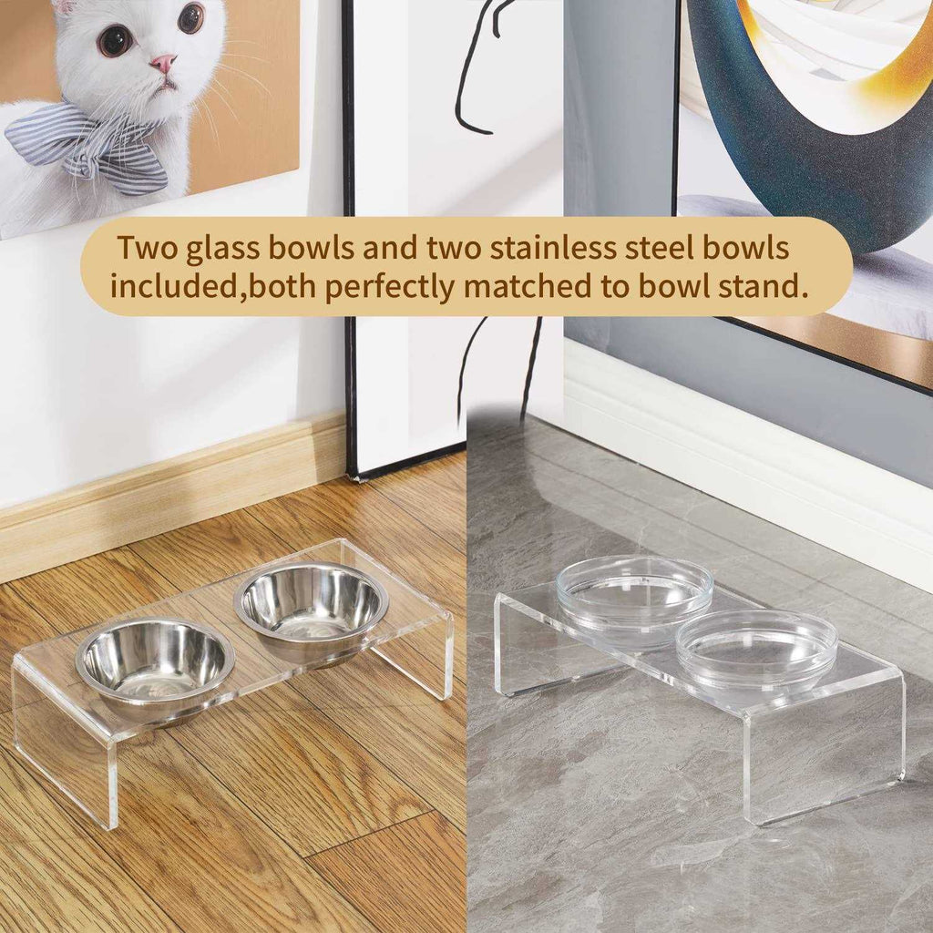 Acrylic Elevated Dog Cat Bowls with 2 Glass and 2 Stainless Steel Bowls J17917