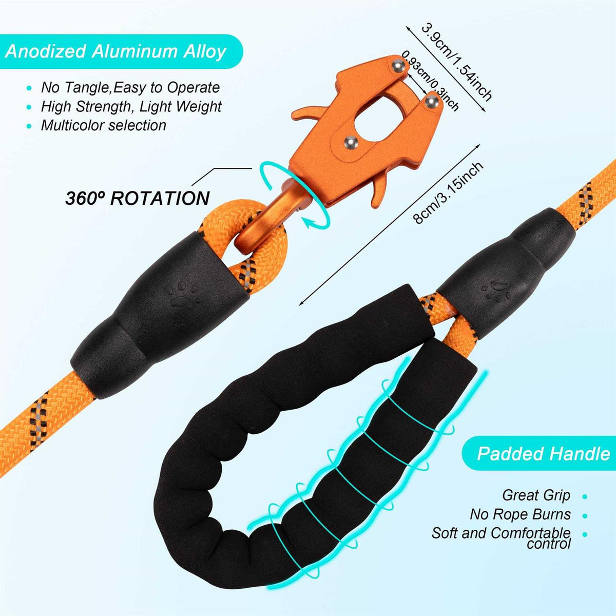 Heavy Duty Reflective Nylon Dog Leash with Locking Clip C6473