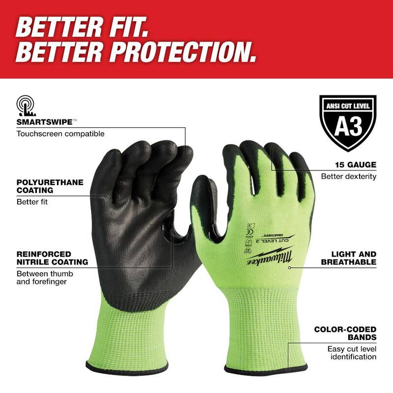 X-Large Level 3 Cut Resistant Polyurethane Dipped Work Gloves R9269