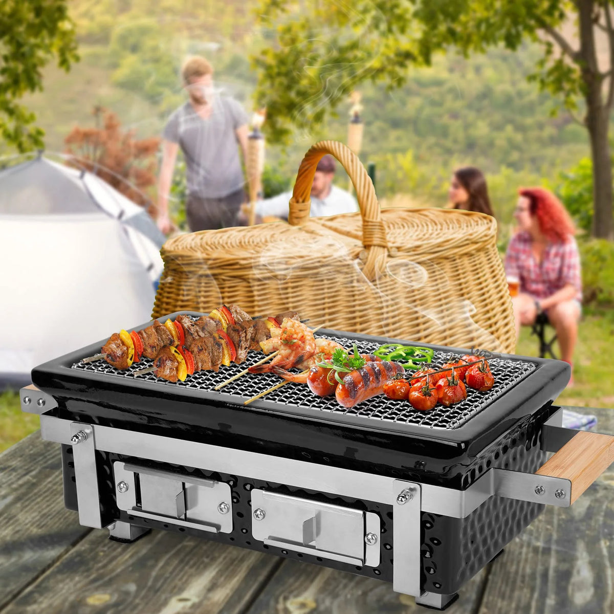 Tabletop Charcoal Grill with Wood Handle Z645857