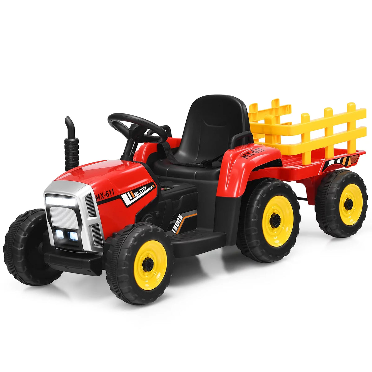 12V Kids Ride On Tractor with Trailer Dark Black A2213