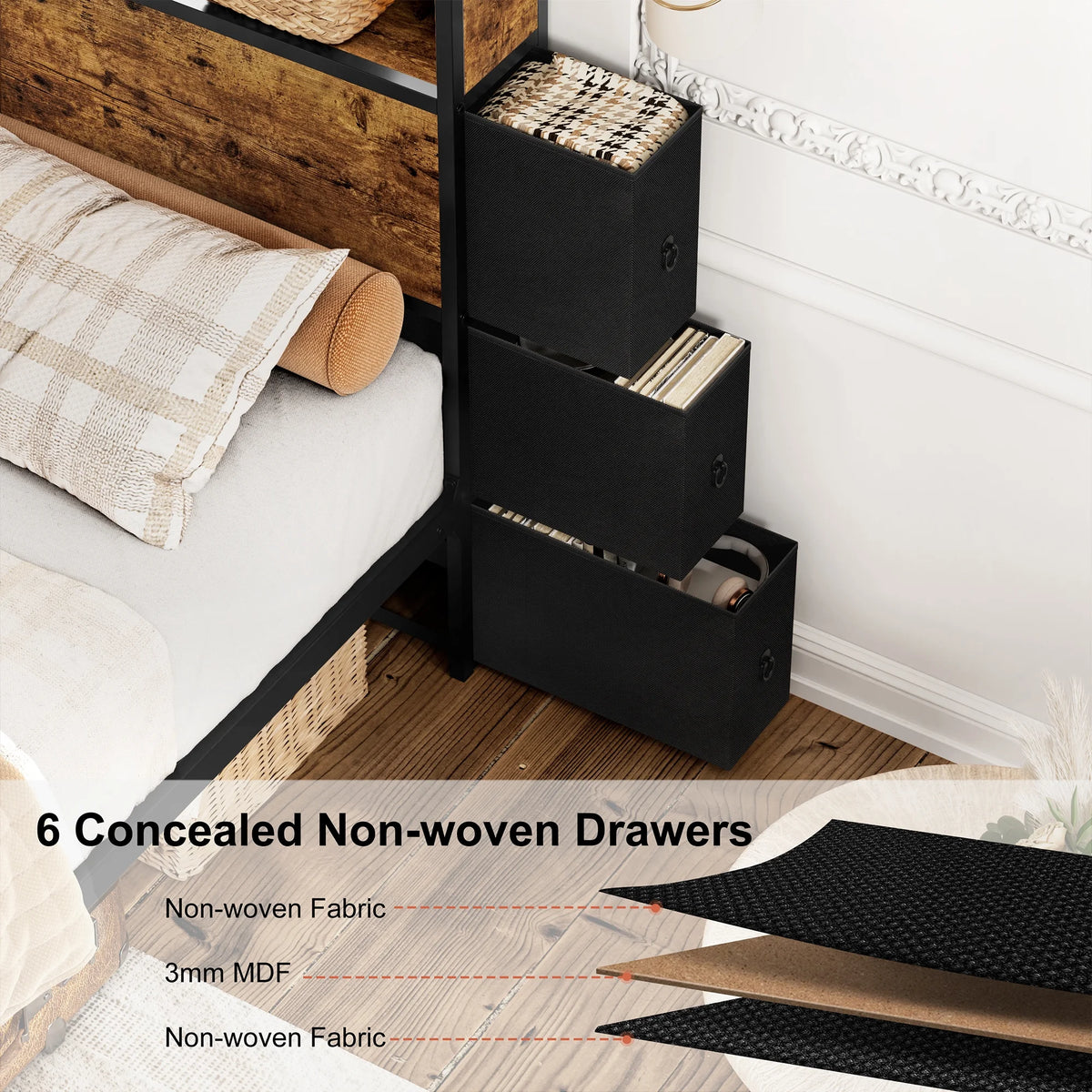 Queen Bed Frame with 6 Drawers Storage Headboard and USB Ports K8612