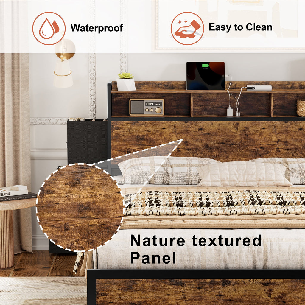 Queen Bed Frame with 6 Drawers Storage Headboard and USB Ports K8612
