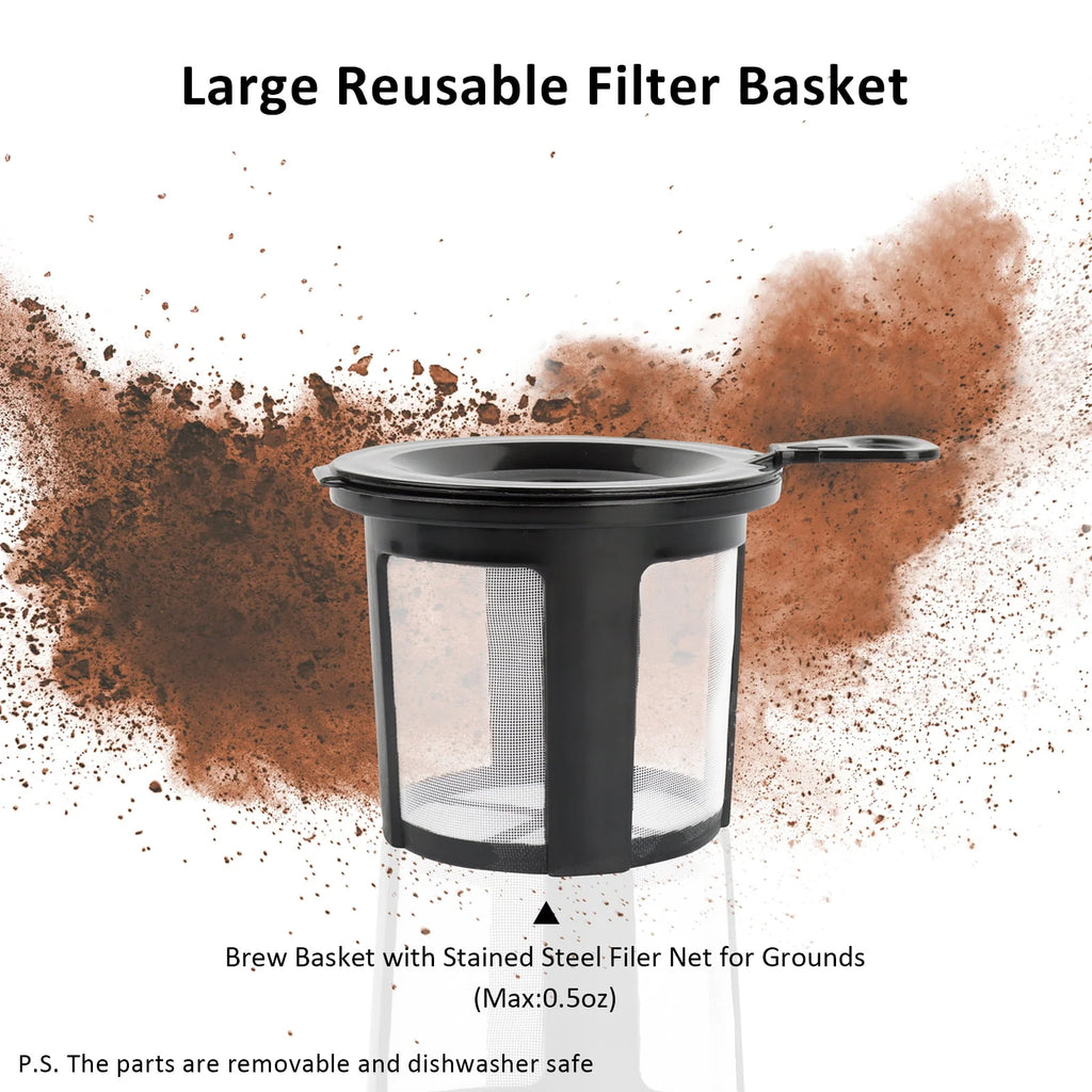 Slim Single Serve Coffee Maker 2 in 1, 14 Oz, Black L484