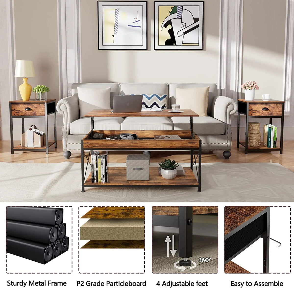 Set of 2 Nightstands with Fabric Drawer and Storage Shelf X840749