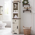 White Narrow Tall Bathroom Storage Cabinet with Door and Drawer K3228