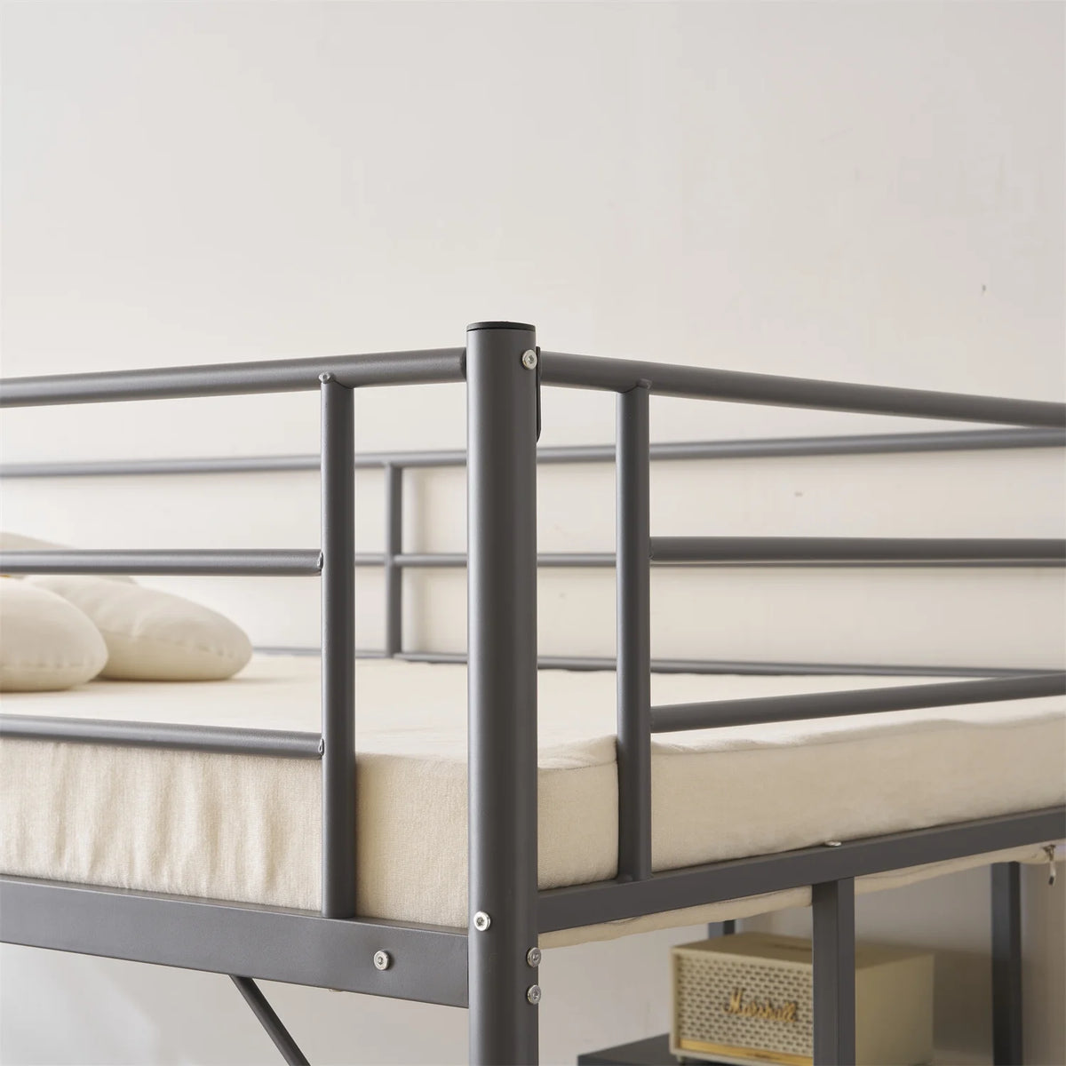 Twin Size Black Metal Loft Bed with Desk and Shelves U464