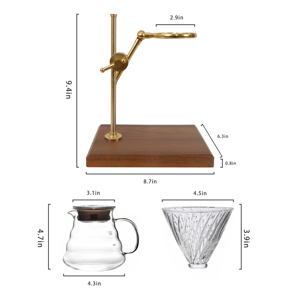 Pour over Coffee Maker Set Stainless Steel Glass Coffee Dripper F96779