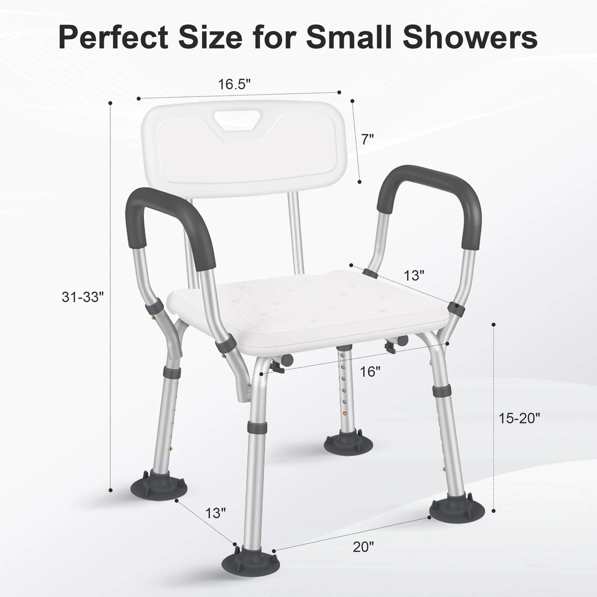 Adjustable Shower Chair with Back and Padded Handles, 350 lb Capacity X1250