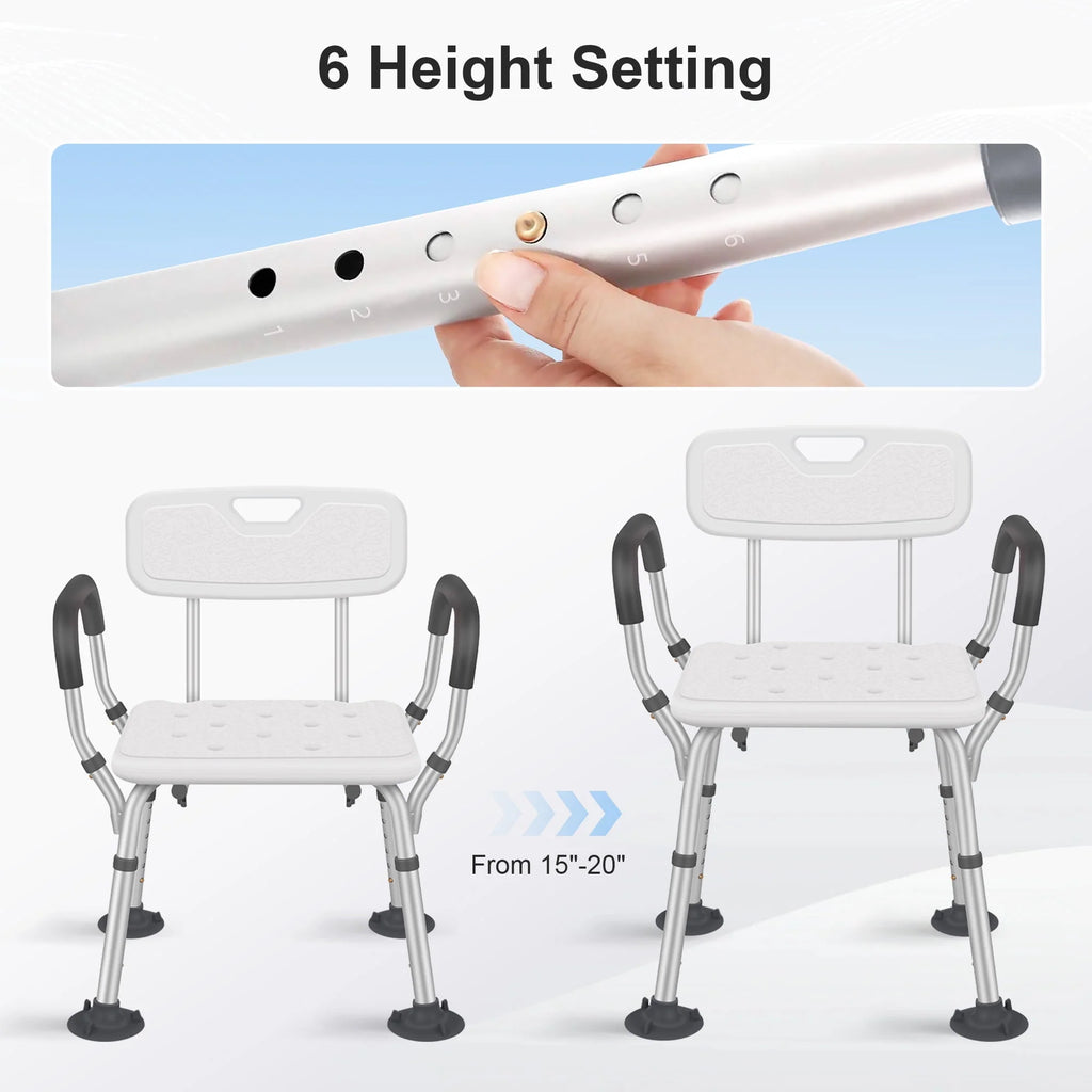 Adjustable Shower Chair with Back and Padded Handles, 350 lb Capacity X1250