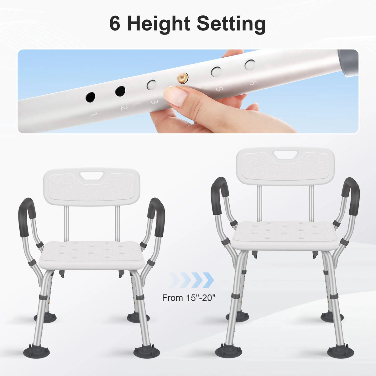 Adjustable Shower Chair with Back and Padded Handles, 350 lb Capacity X1250