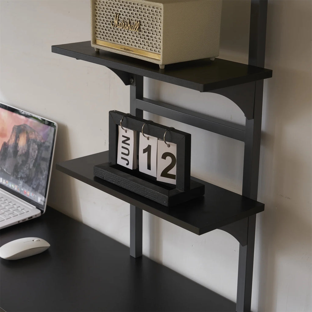 Twin Size Black Metal Loft Bed with Desk and Shelves U464