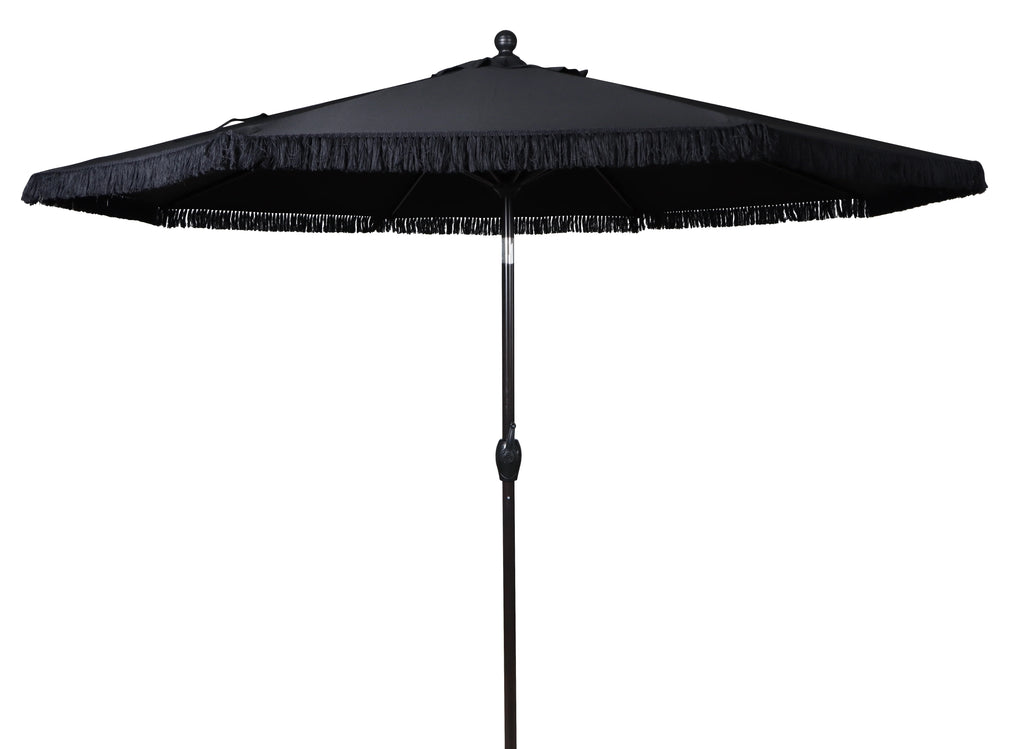9' Cream Fringe Round Crank Patio Umbrella L5865