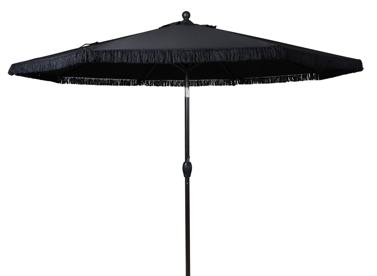 9' Cream Fringe Round Crank Patio Umbrella L5865