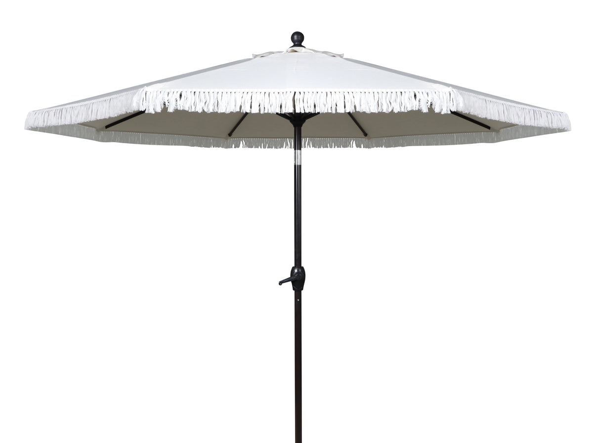 9' Cream Fringe Round Crank Patio Umbrella L5865